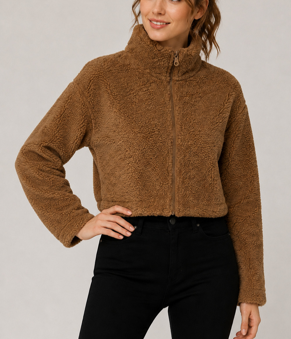 OFFLINE by Aerie Fluffy Sherpa Cropped Jacket Women S Brown Teddy Full Zip Warm